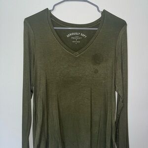 Olive Green V-Neck Top